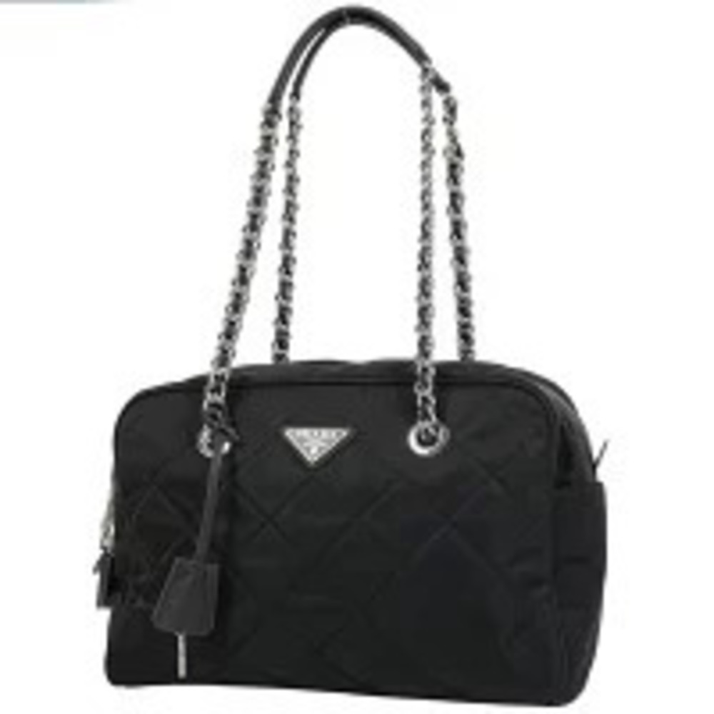 Prada Plate Chain Tote Bag Shoulder Quilted Nero Black